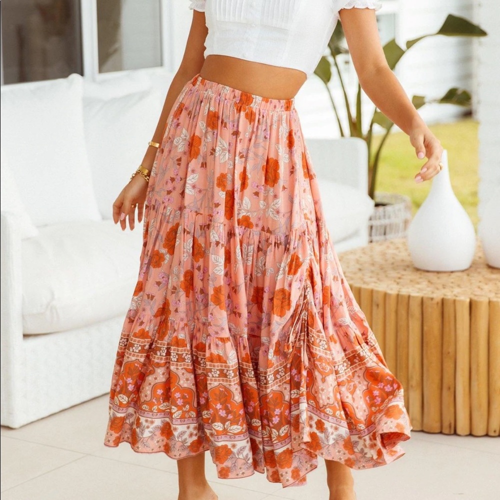 Peach floral maxi skirt